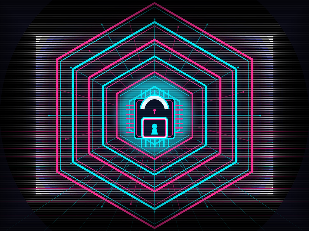 Concentric security layers — obfuscation, encrypted storage, hardware-backed keys, runtime self-protection, and attestation around a locked core