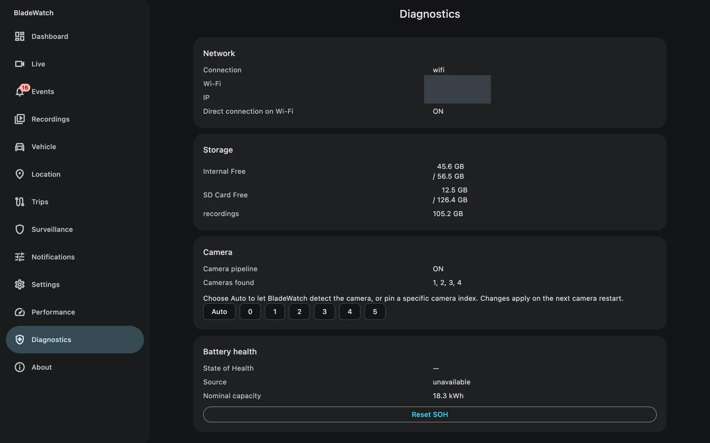 BladeWatch companion app diagnostics for a BYD head unit