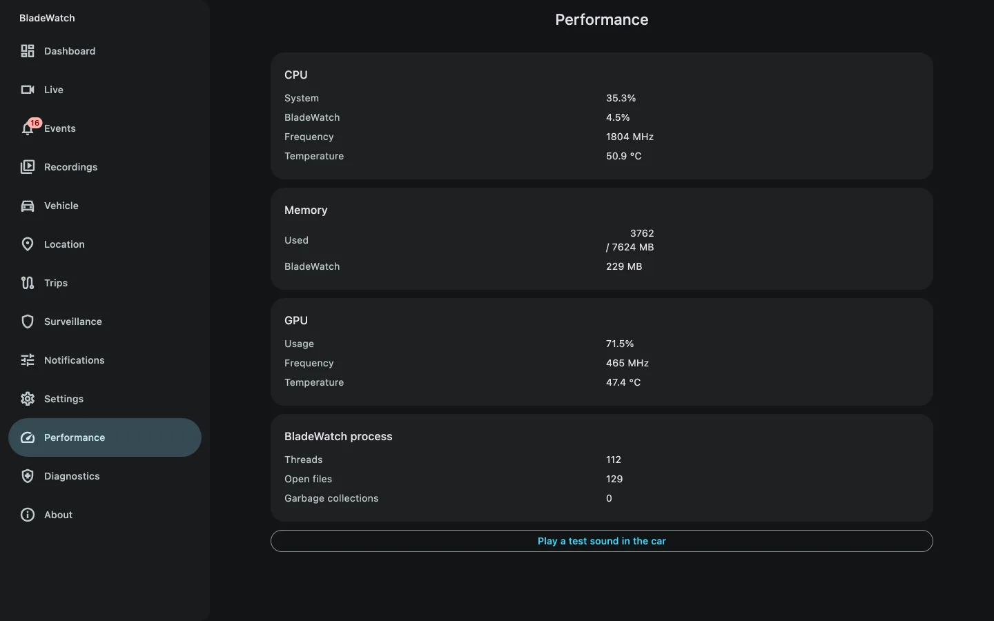 BladeWatch companion app performance monitor for a BYD head unit