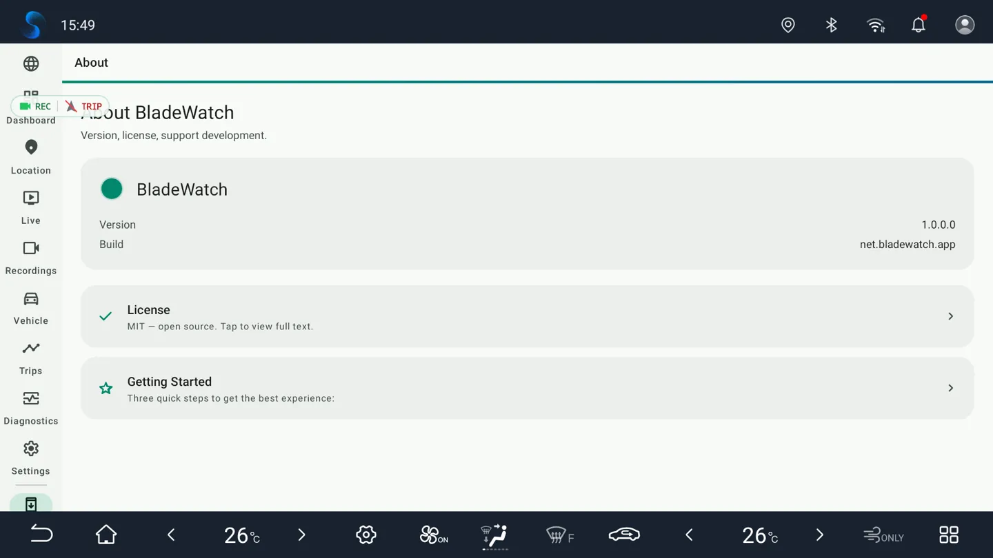 BladeWatch about screen on a BYD DiLink v3 head unit