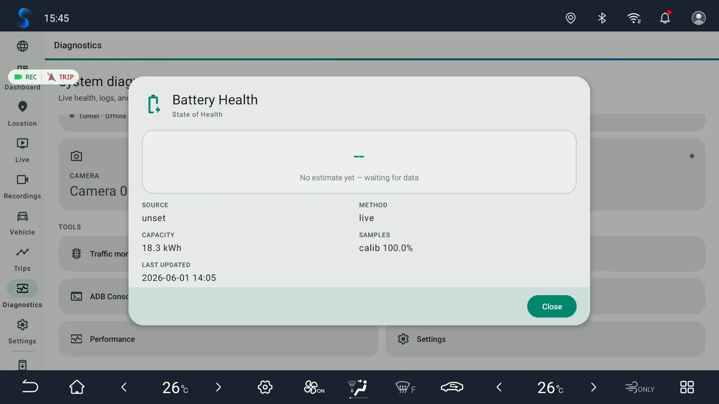 BladeWatch battery health diagnostics on a BYD head unit