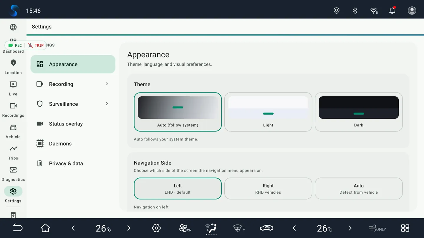 BladeWatch settings on a BYD DiLink v3 head unit